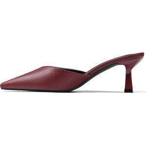 Burgundy Closed Pointed Toe Stiletto Slingback Heels Black Mules for Women